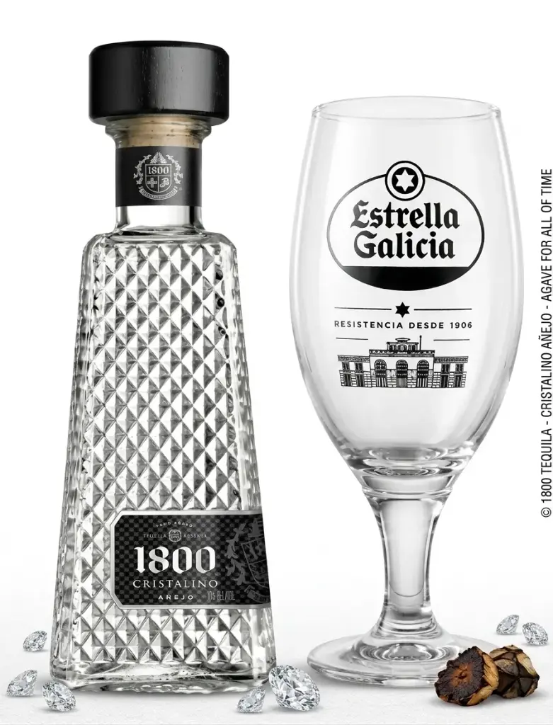 Pack Tequila 1800 Cristalino + Copa Estrella Galicia 
