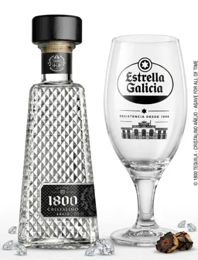 [2366] Pack Tequila 1800 Cristalino + Copa Estrella Galicia 